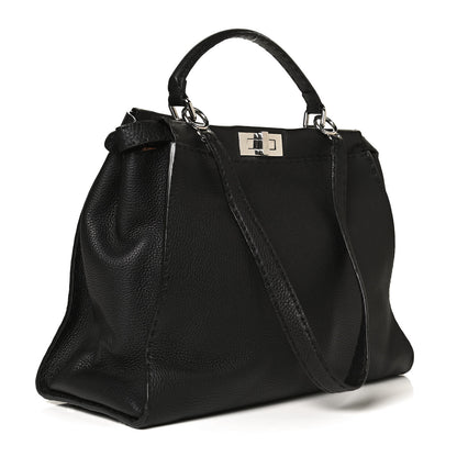 Fendi Cuoio Romano Selleria Bi-Color Large Peekaboo Iconic Satchel Black Mou 2 of 12