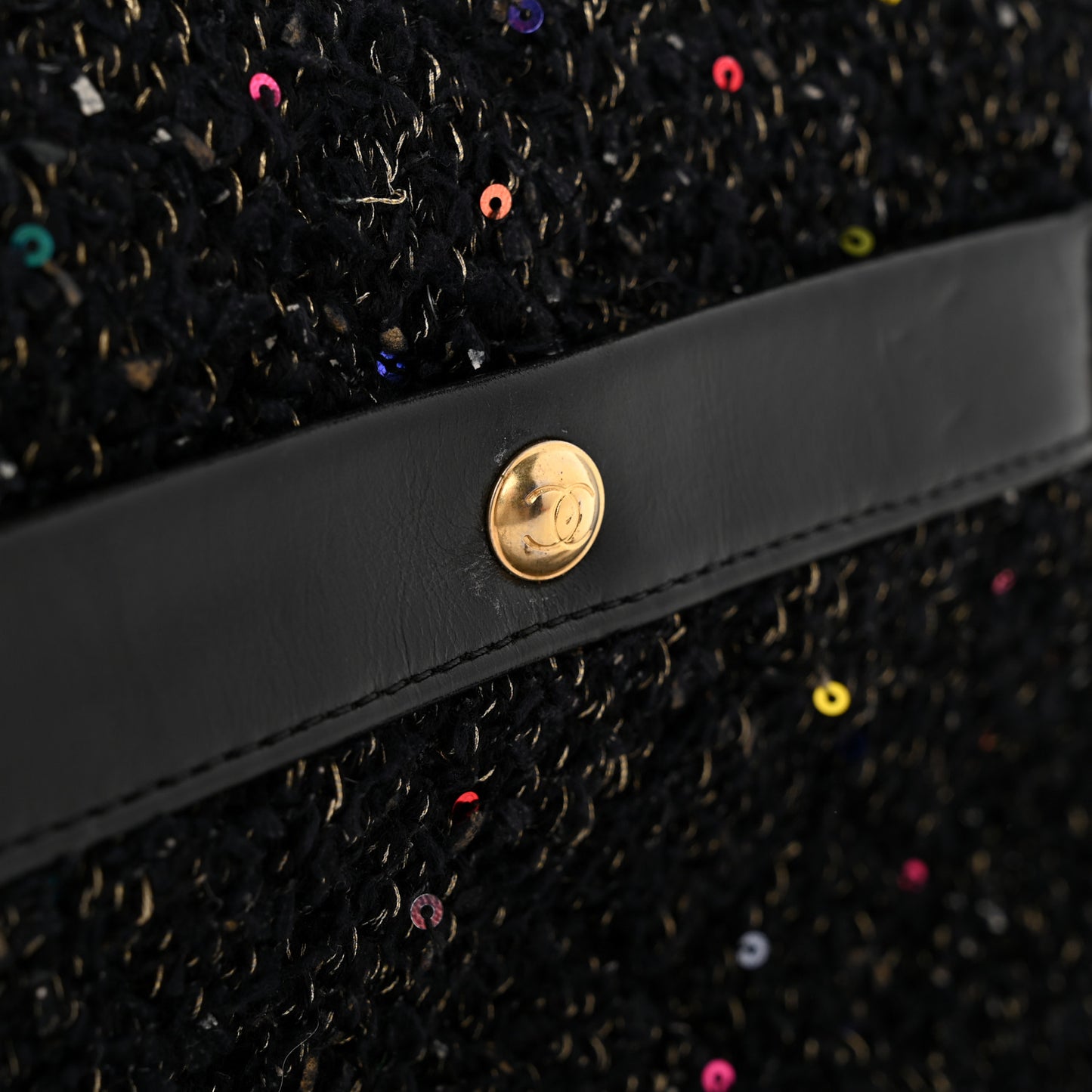 Lambskin Quilted Tweed Sequin Medium Chain Flap Bag Black Multicolor