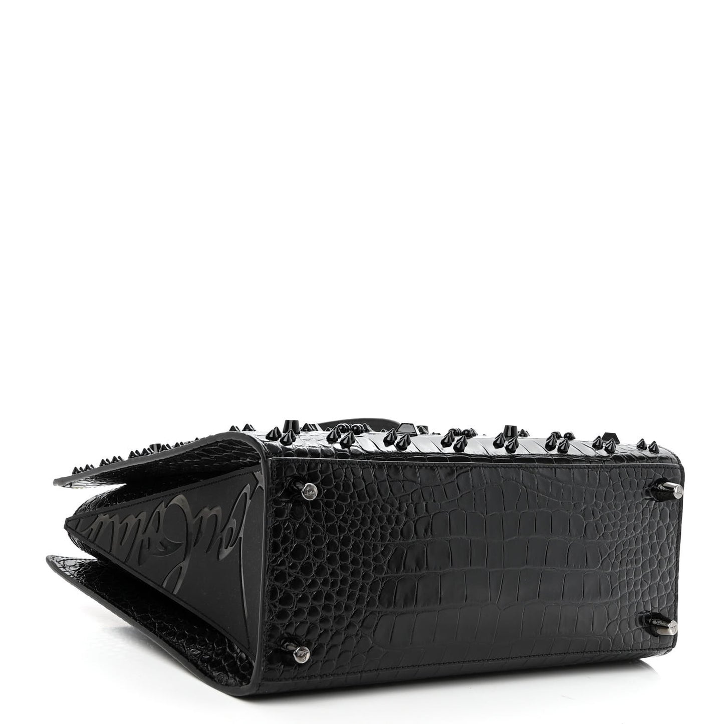 Calfskin Crocodile Embossed Studded Medium Paloma S Black