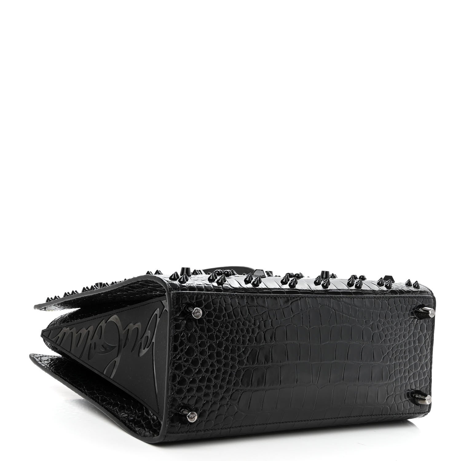Christian Louboutin Calfskin Crocodile Embossed Studded Medium Paloma S Black 4 of 10