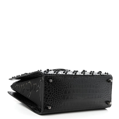 Christian Louboutin Calfskin Crocodile Embossed Studded Medium Paloma S Black 4 of 10