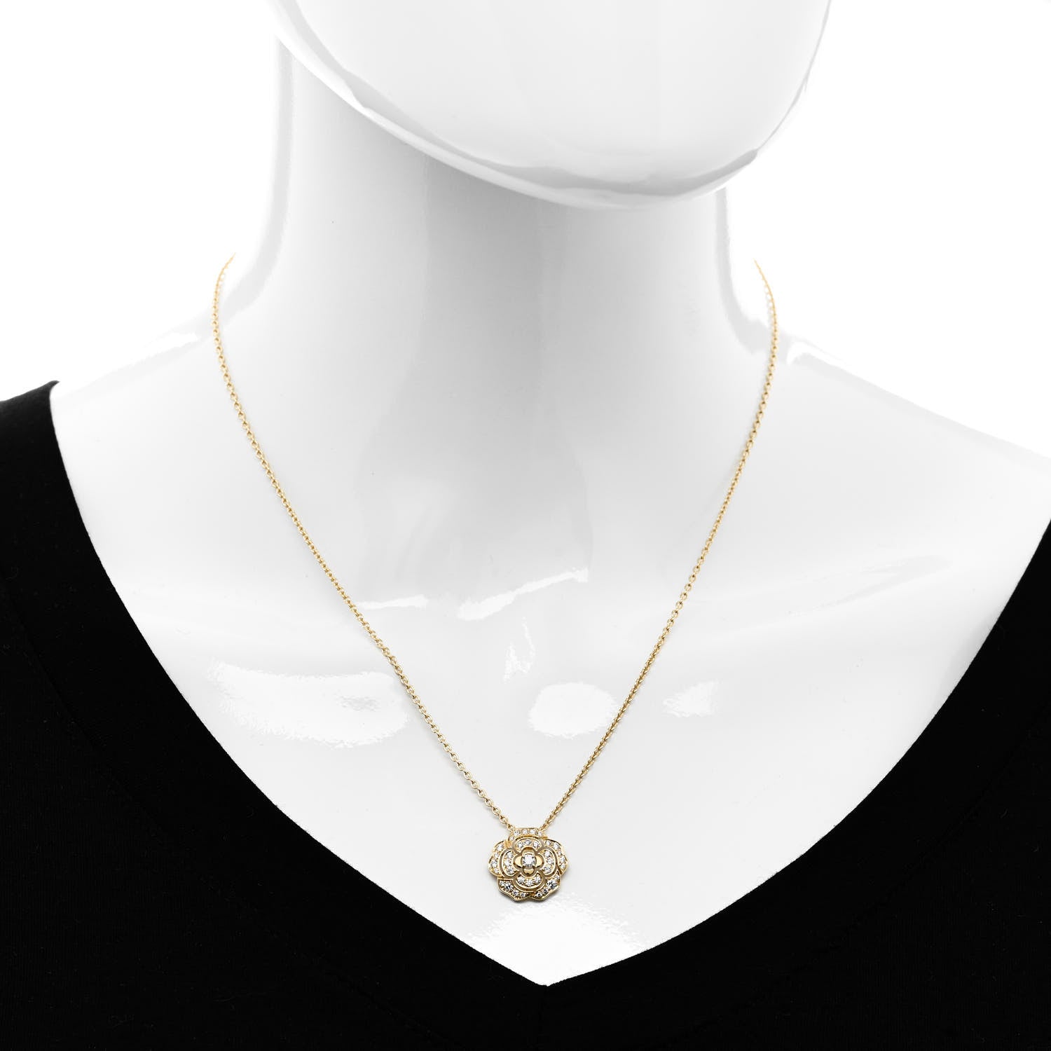 Chanel 18K Yellow Gold Diamond Bouton de Camelia Pendant Necklace 2 of 6