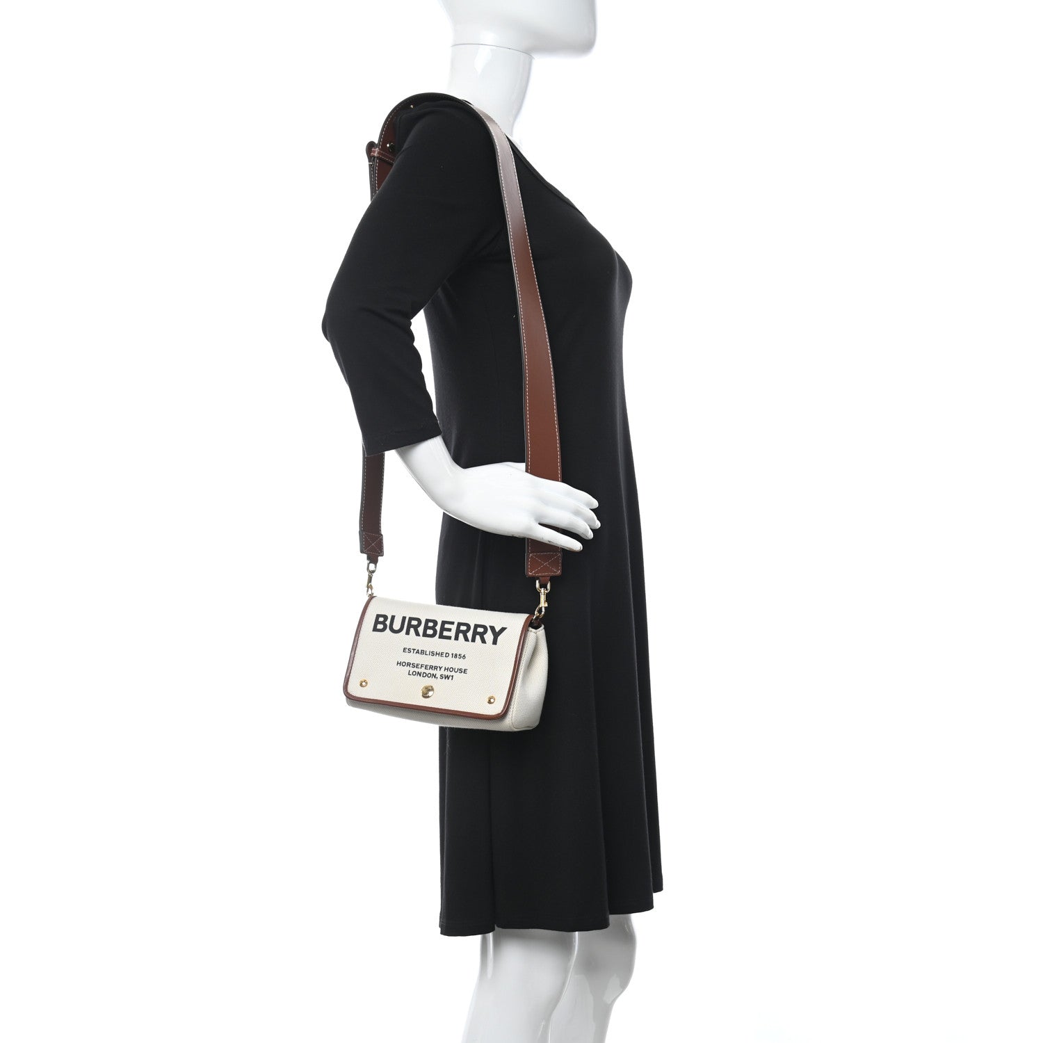Burberry Cotton Canvas Horseferry Print Small Crossbody Bag White Tan 3 of 10