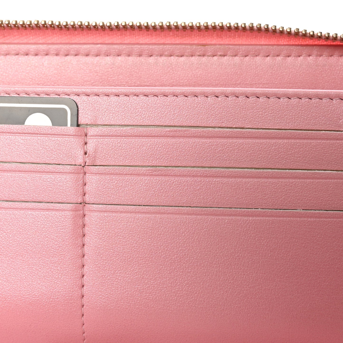 Iridescent Caviar Quilted Large Zip Around Organizer Wallet Pink