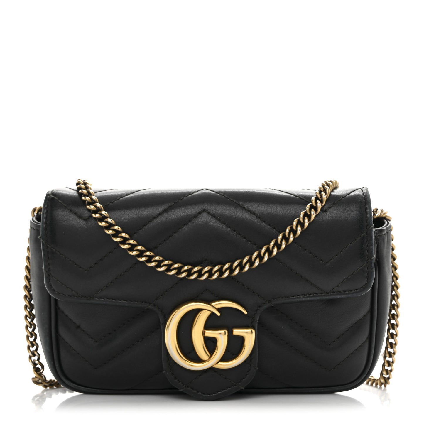 Calfskin Matelasse Super Mini GG Marmont Shoulder Bag Black