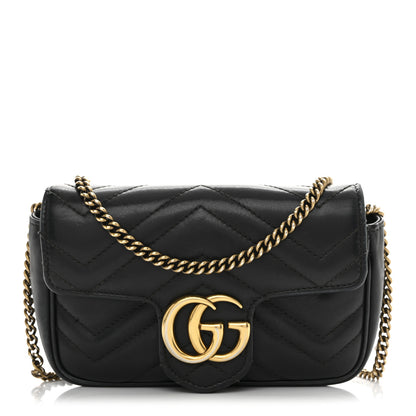 Gucci Calfskin Matelasse Super Mini GG Marmont Shoulder Bag Black 1 of 13
