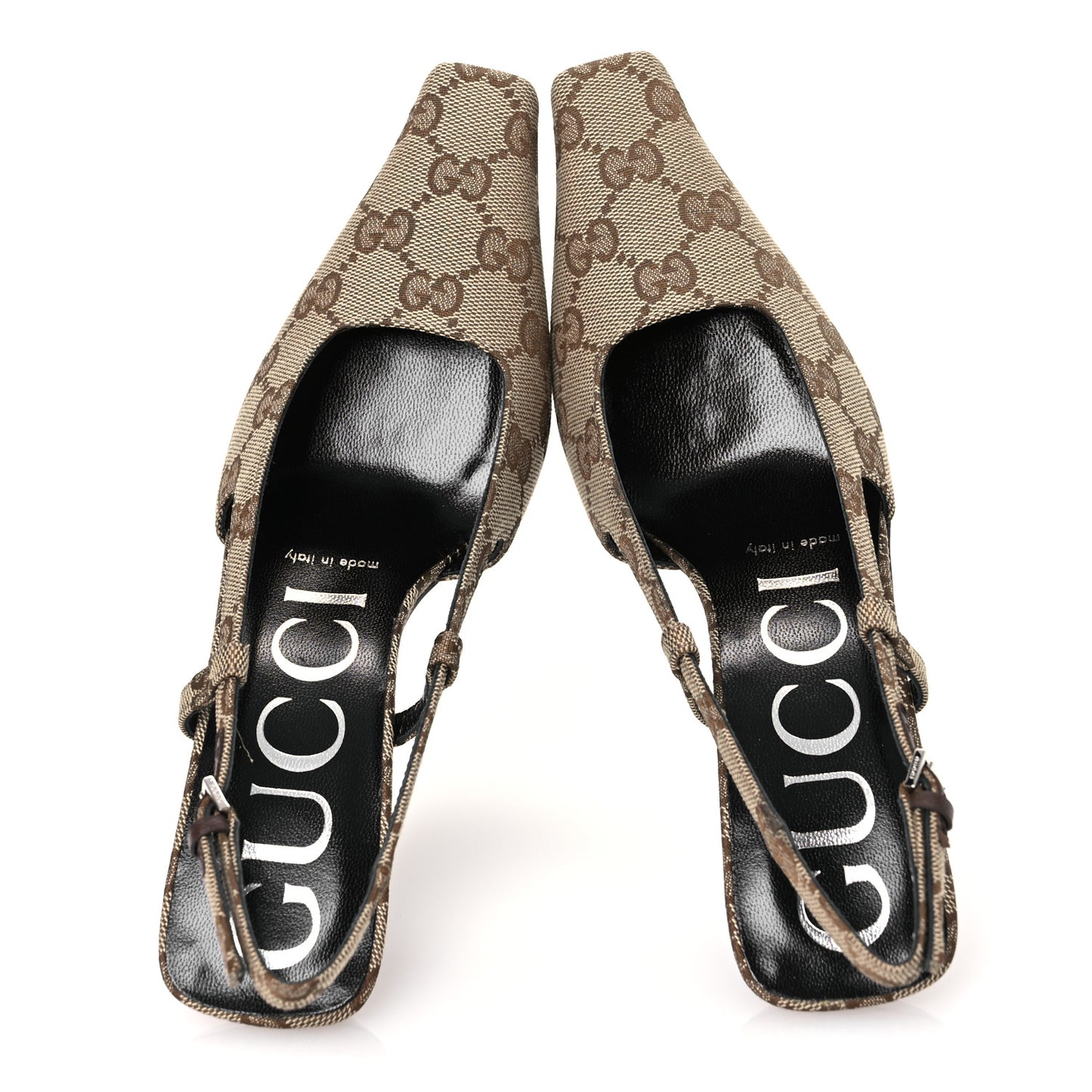 Monogram Malga Kid Square G 75mm Slingback Pumps 35 Beige Ebony New Acero