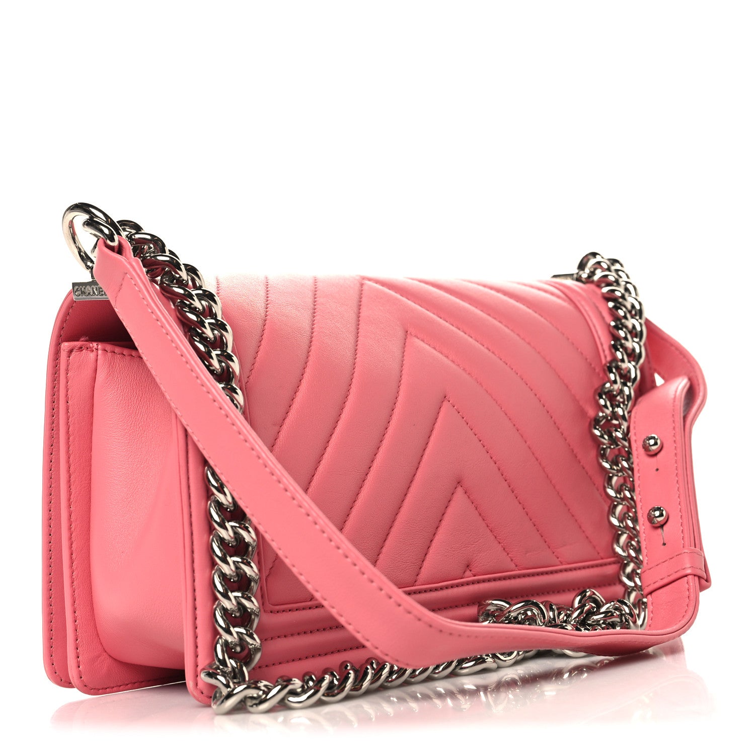 Chanel Lambskin Chevron Quilted Medium Boy Flap Pink 4 of 11