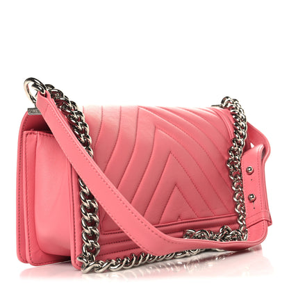 Chanel Lambskin Chevron Quilted Medium Boy Flap Pink 4 of 11