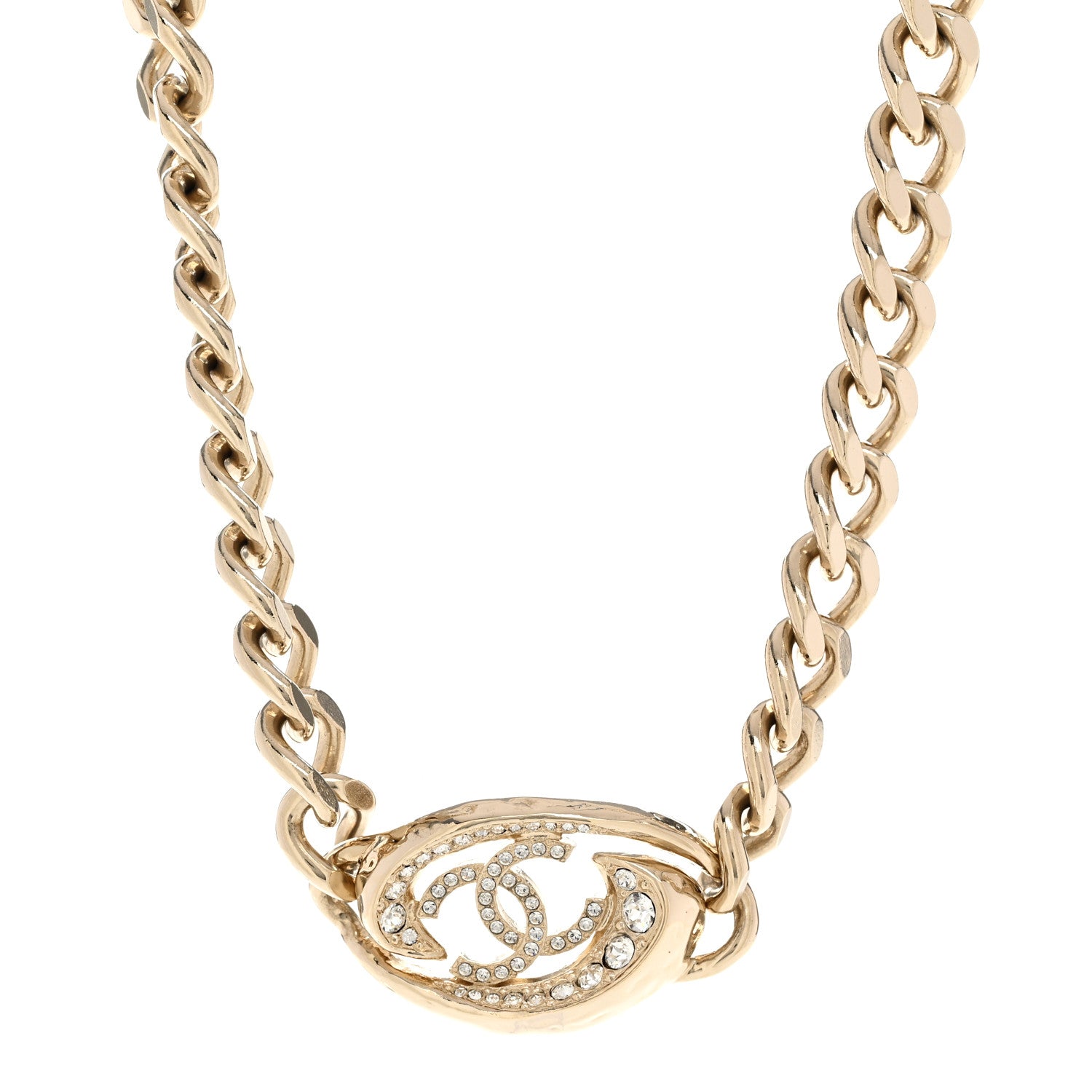 Chanel Crystal CC Oval Choker Necklace Gold 1 of 6