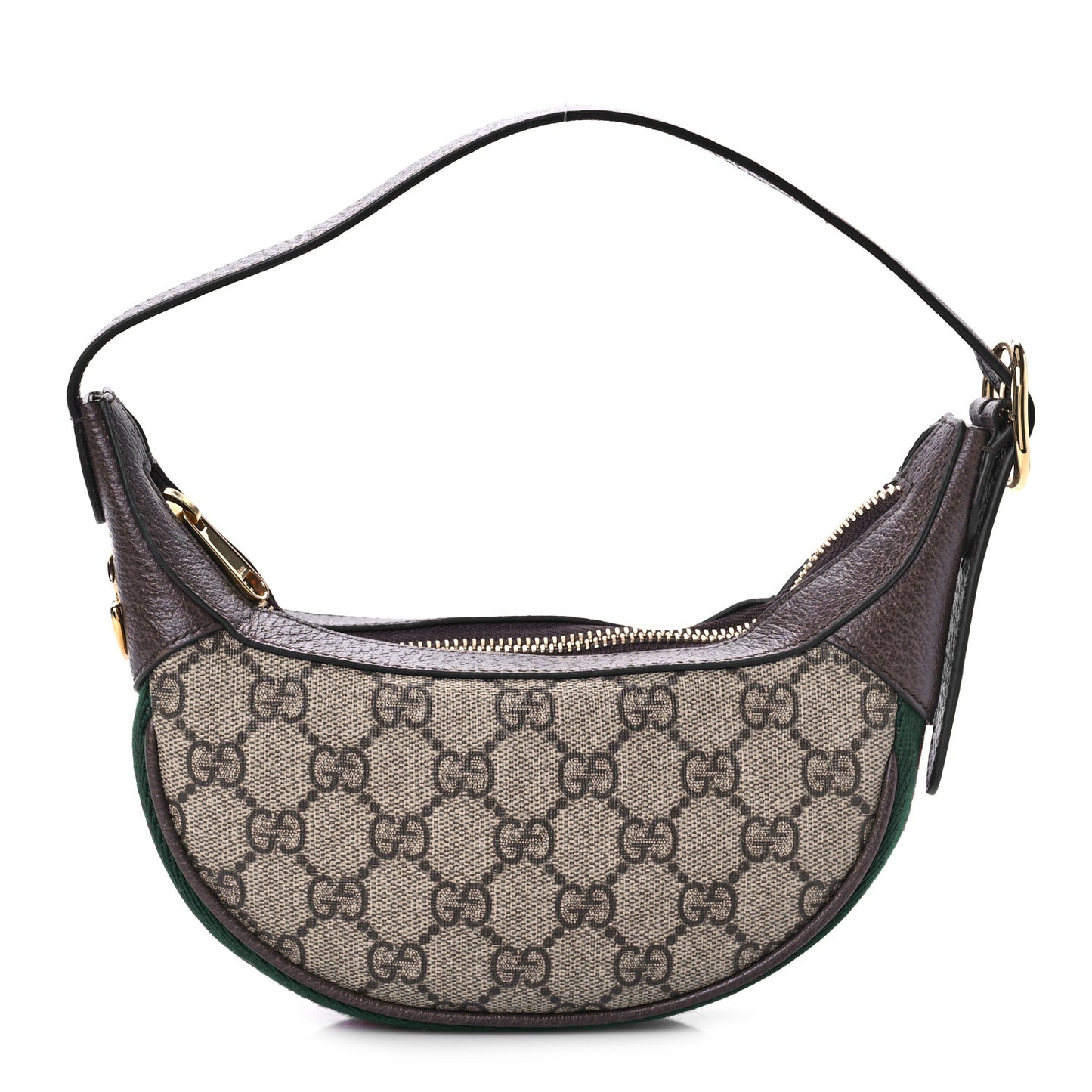 GG Supreme Monogram Textured Calfskin Web Mini Ophidia Half Moon Hobo Beige Ebony New Acero