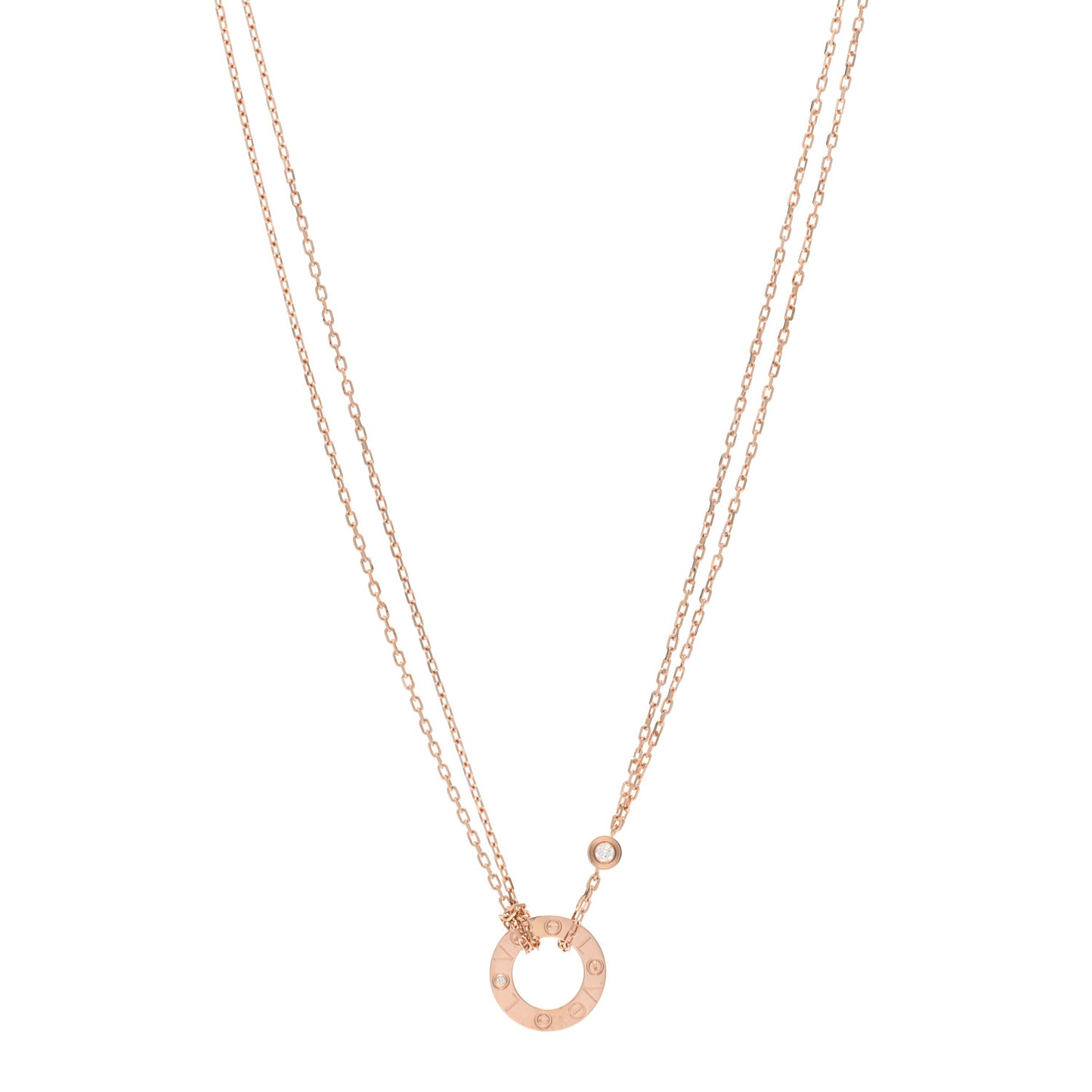 18K Pink Gold 2 Diamond LOVE Necklace