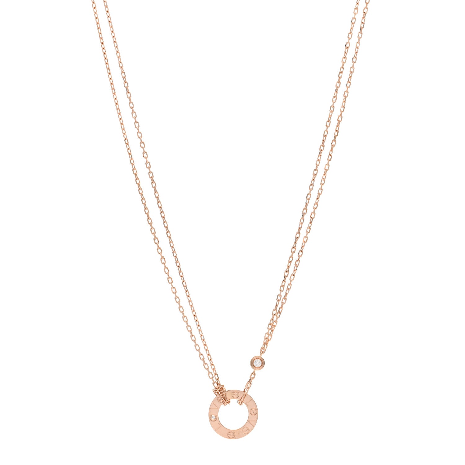 Cartier 18K Pink Gold 2 Diamond LOVE Necklace 1 of 3