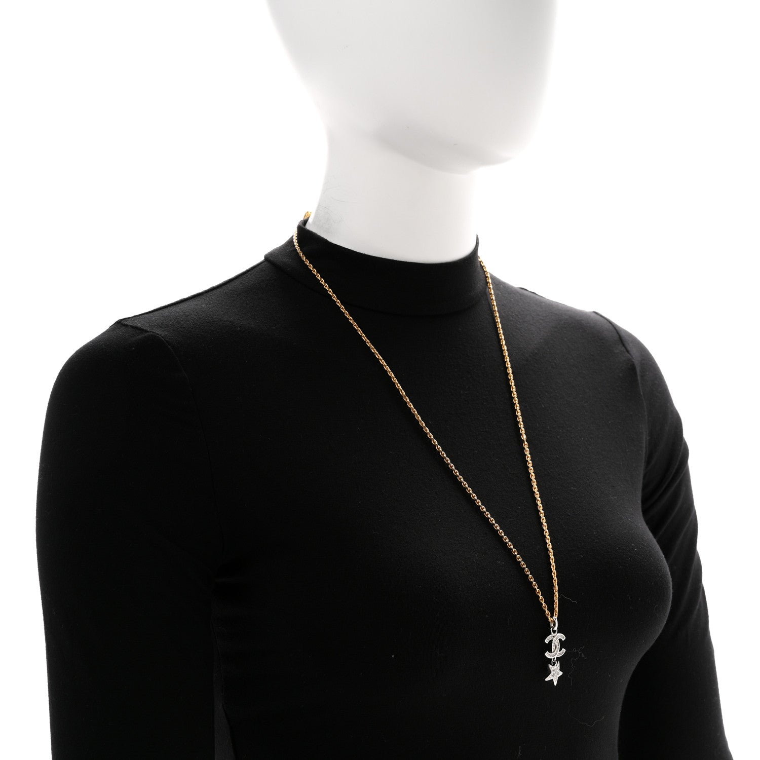 Chanel Crystal Star CC Pendant Necklace Silver Gold 2 of 6