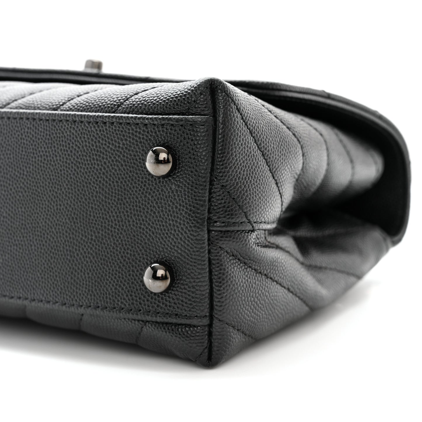 Caviar Chevron Quilted Mini Coco Handle Flap So Black
