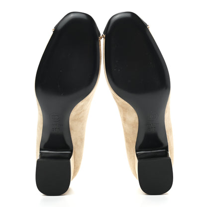 Chanel Suede Calfskin Grosgrain Cap Toe Chain Ballerina Flats 37 Beige Black 5 of 8