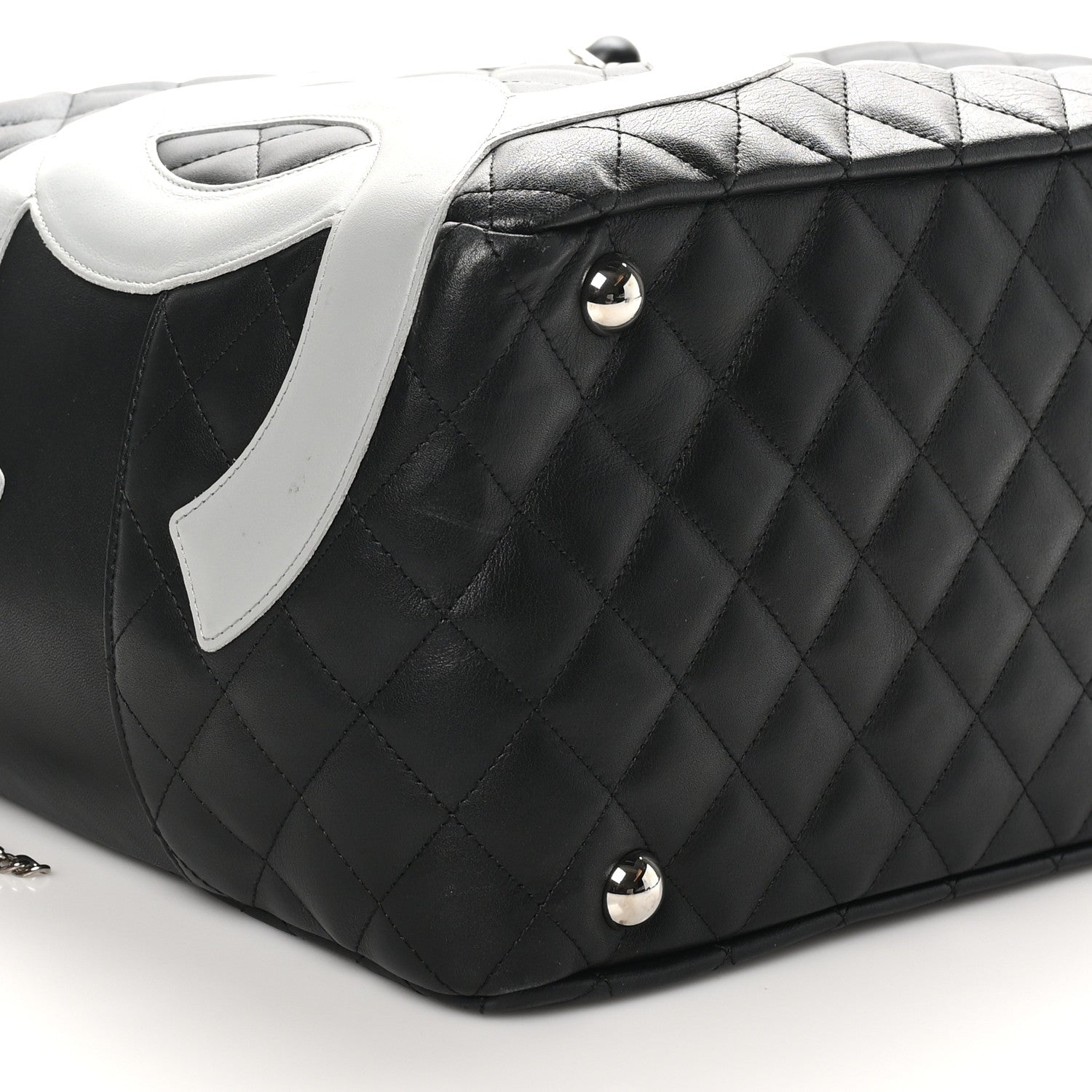Chanel Calfskin Quilted Jumbo Cambon Bowler Black Grey 9 of 13