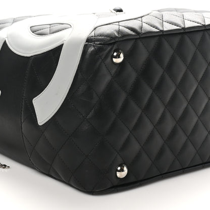Chanel Calfskin Quilted Jumbo Cambon Bowler Black Grey 9 of 13