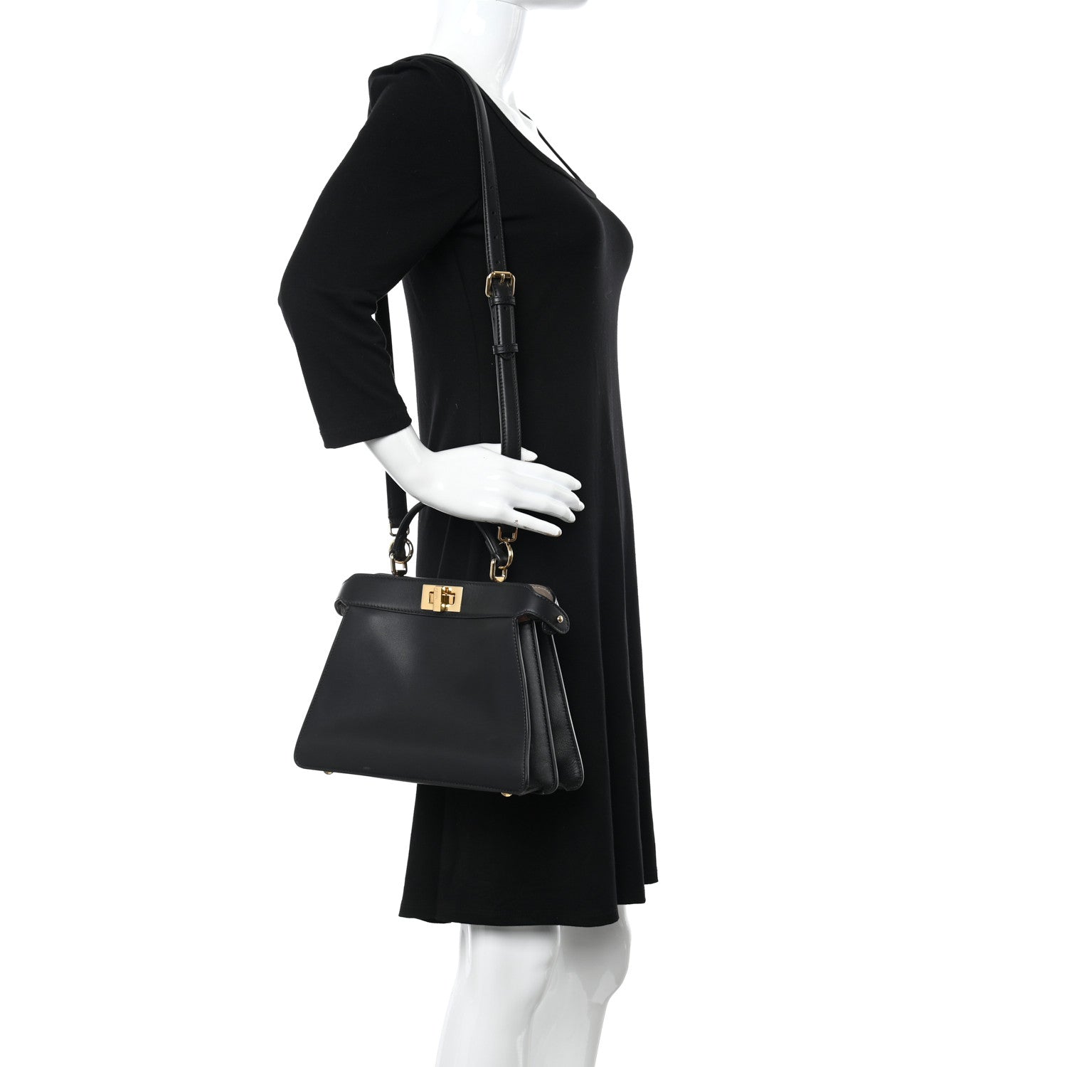 Fendi Vitello Seta Nappa Bi-Color Small Peekaboo I SEE U Satchel Black Light Rose Tortora 2 of 11