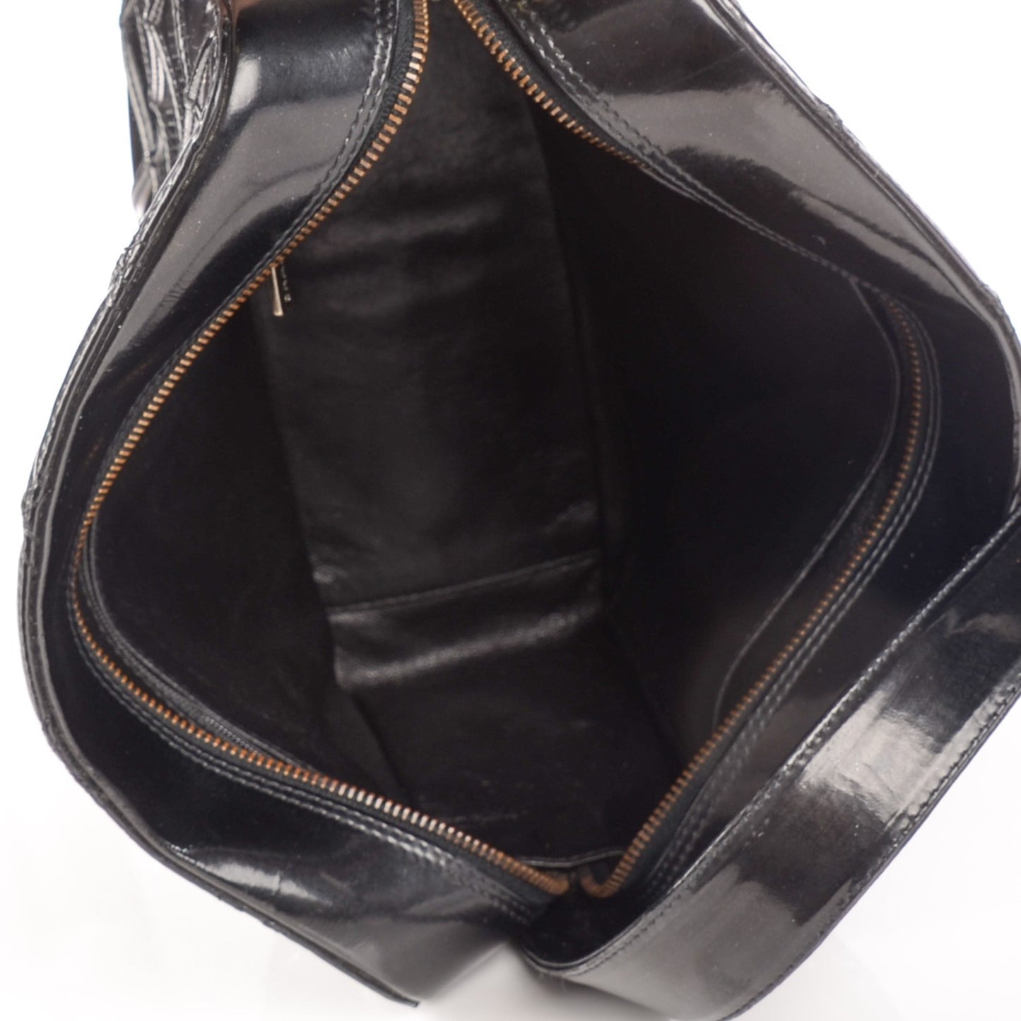 Patent Diamond Stitch Shoulder Bag Black