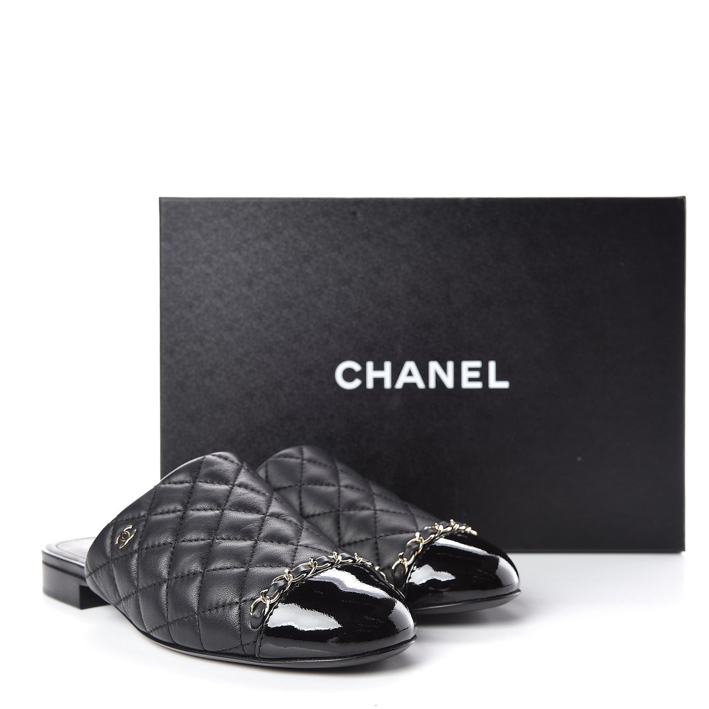 Lambskin Quilted Chain Mules 36 Black