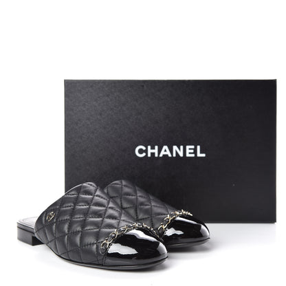 Chanel Lambskin Quilted Chain Mules 36 Black 9 of 9