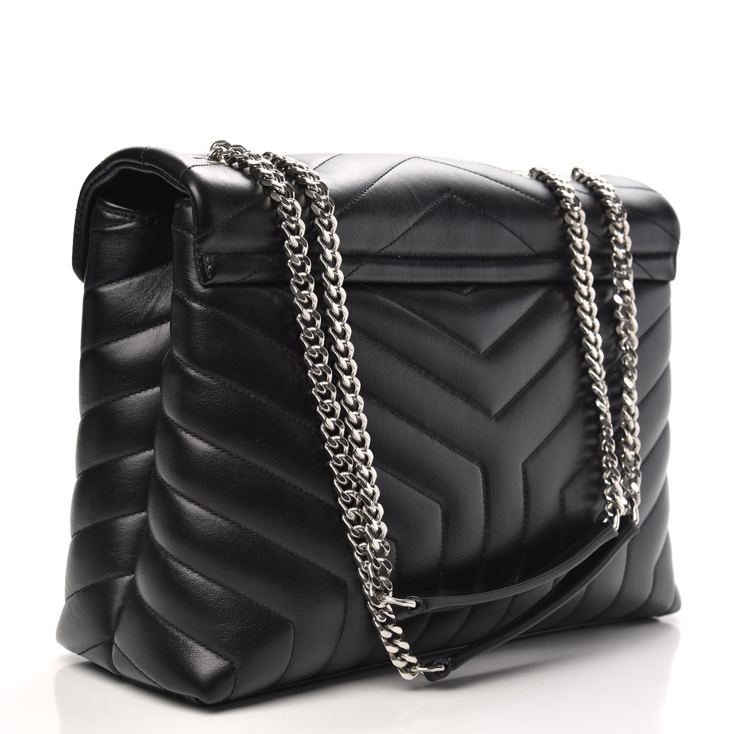 Calfskin Y Quilted Monogram Medium Loulou Chain Satchel Black