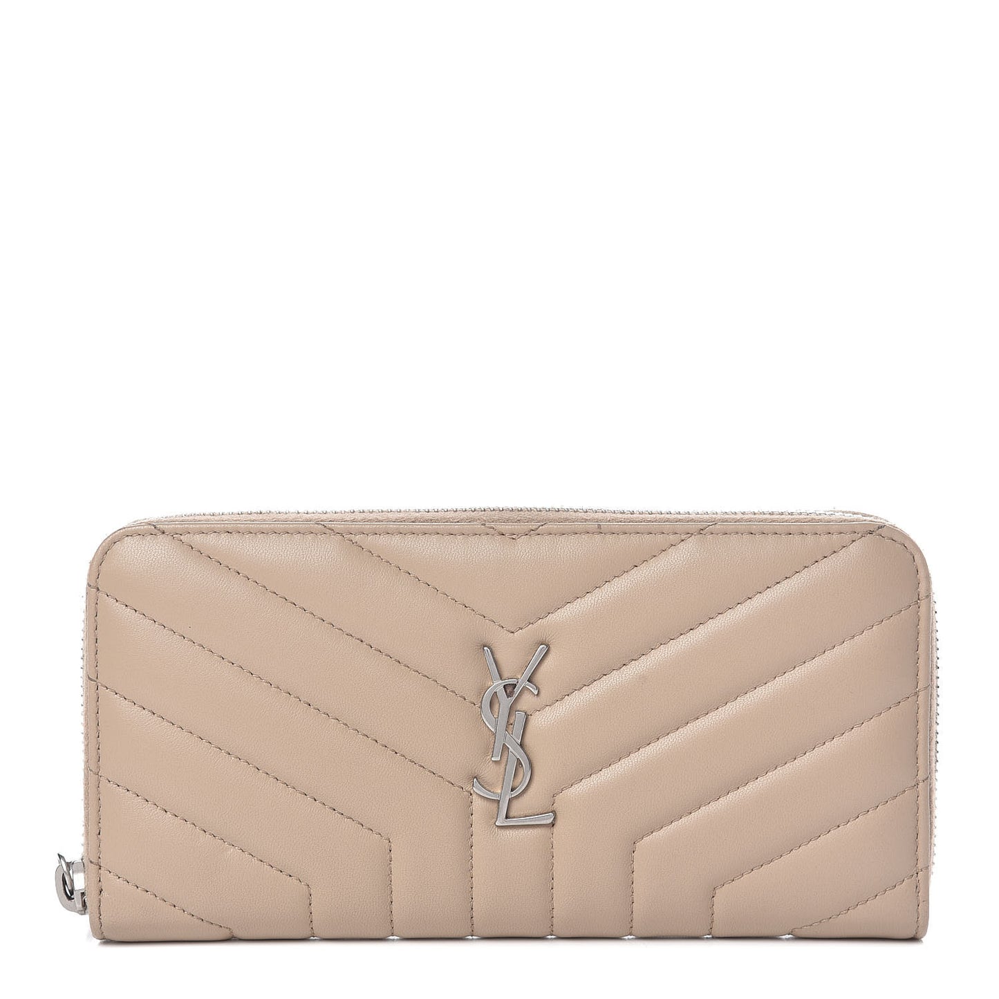 Calfskin Matelasse Chevron Monogram Zip Around Wallet Dark Beige