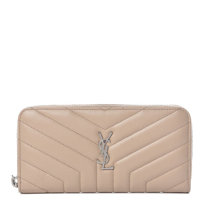 Saint Laurent Calfskin Matelasse Chevron Monogram Zip Around Wallet Dark Beige 1 of 7