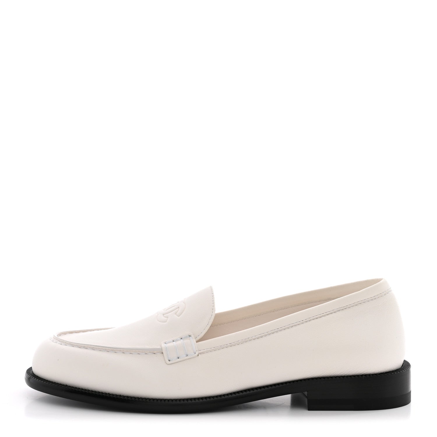 Chanel Lambskin CC Mocassin Loafers 38.5 White 1 of 10