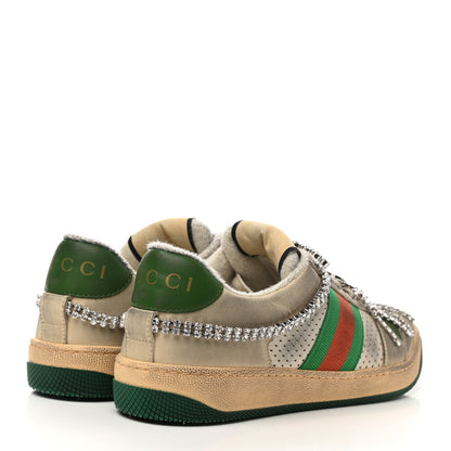 Gucci Nubuck Calfskin Web Removable Crystals Mens Screener Sneakers 37.5 Dusty Milk New Mystic White 4 of 8