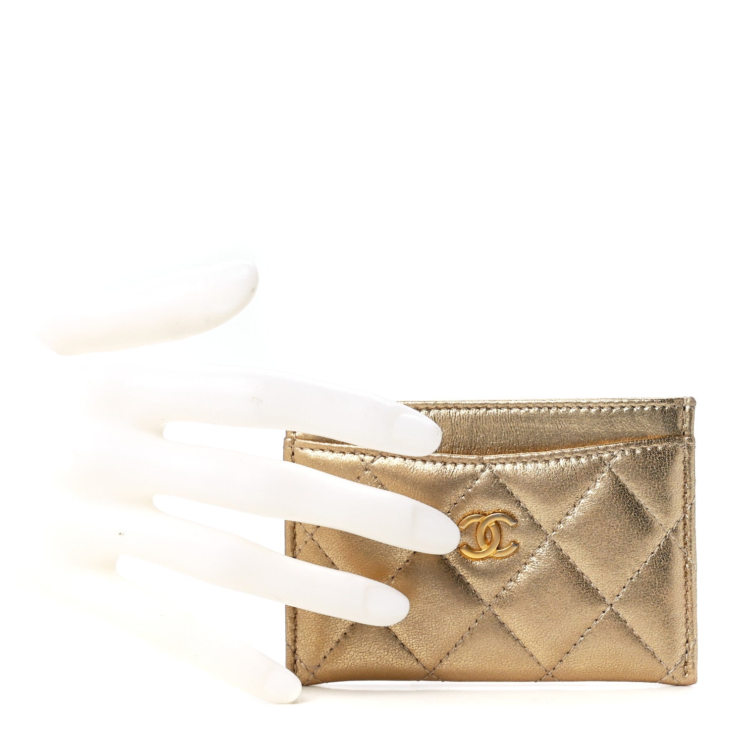 Chanel Metallic Lambskin Quilted CC Card Holder Gold 2 of 13