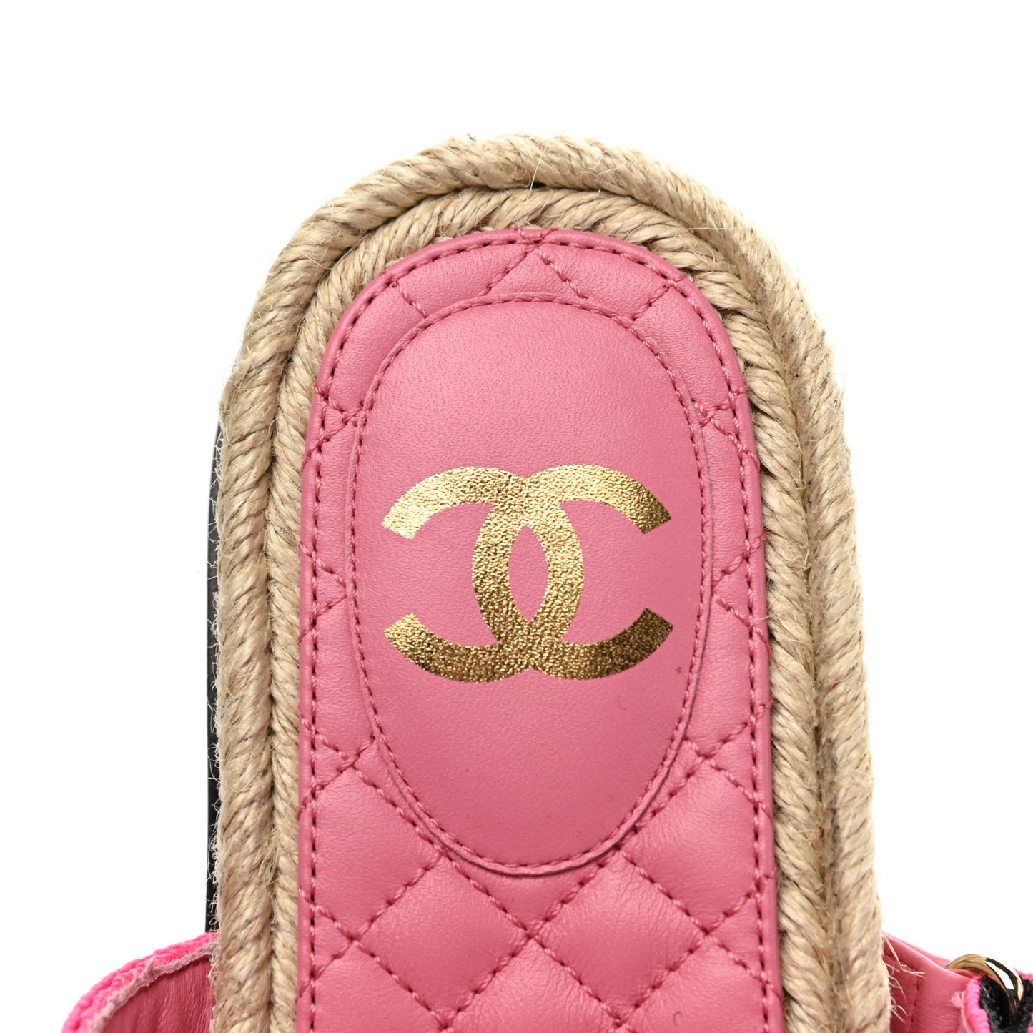 Stretch Fabric Lambskin CC Flat Sandals 37 Pink Black