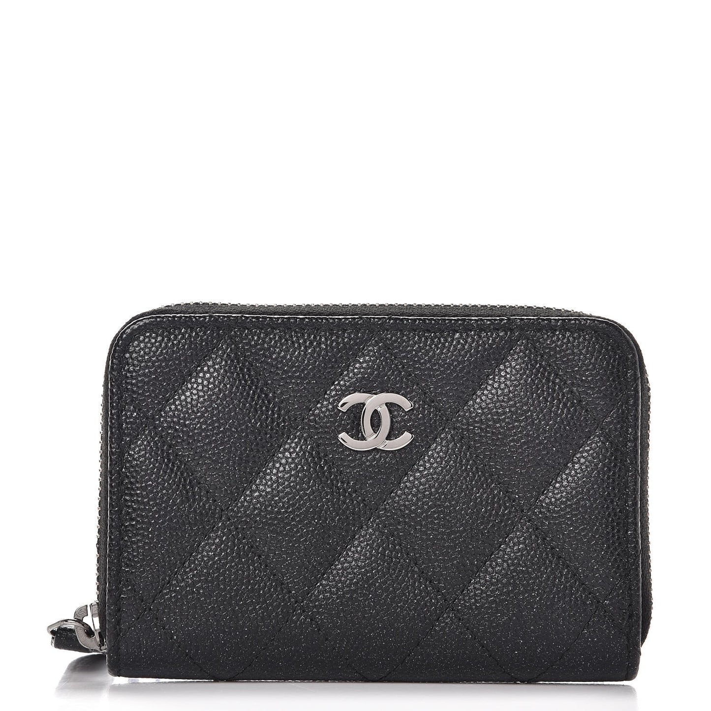 Iridescent Caviar Quilted Zip Coin Purse Black