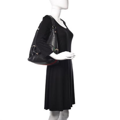 Gucci Calfskin Large Horsebit Web Hobo Black 2 of 9