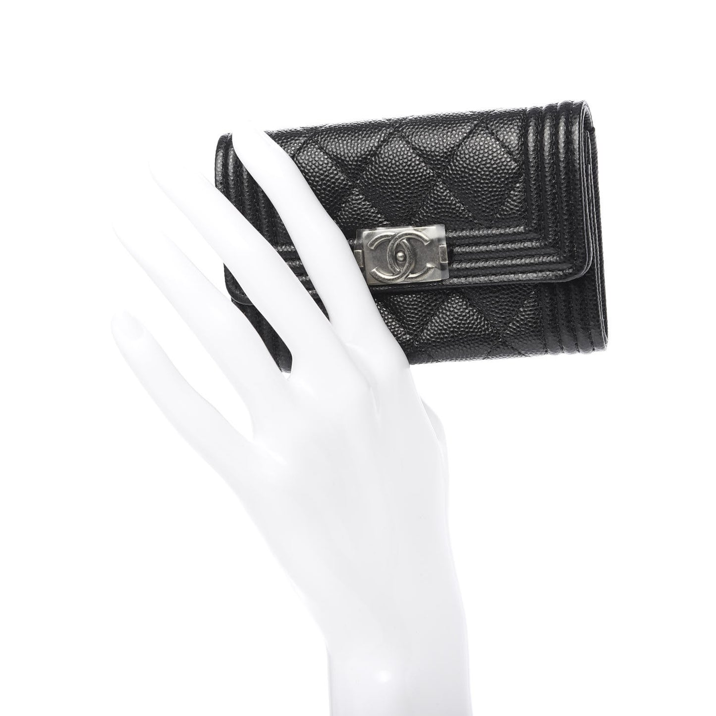 Caviar Quilted Boy Flap Card Holder Black