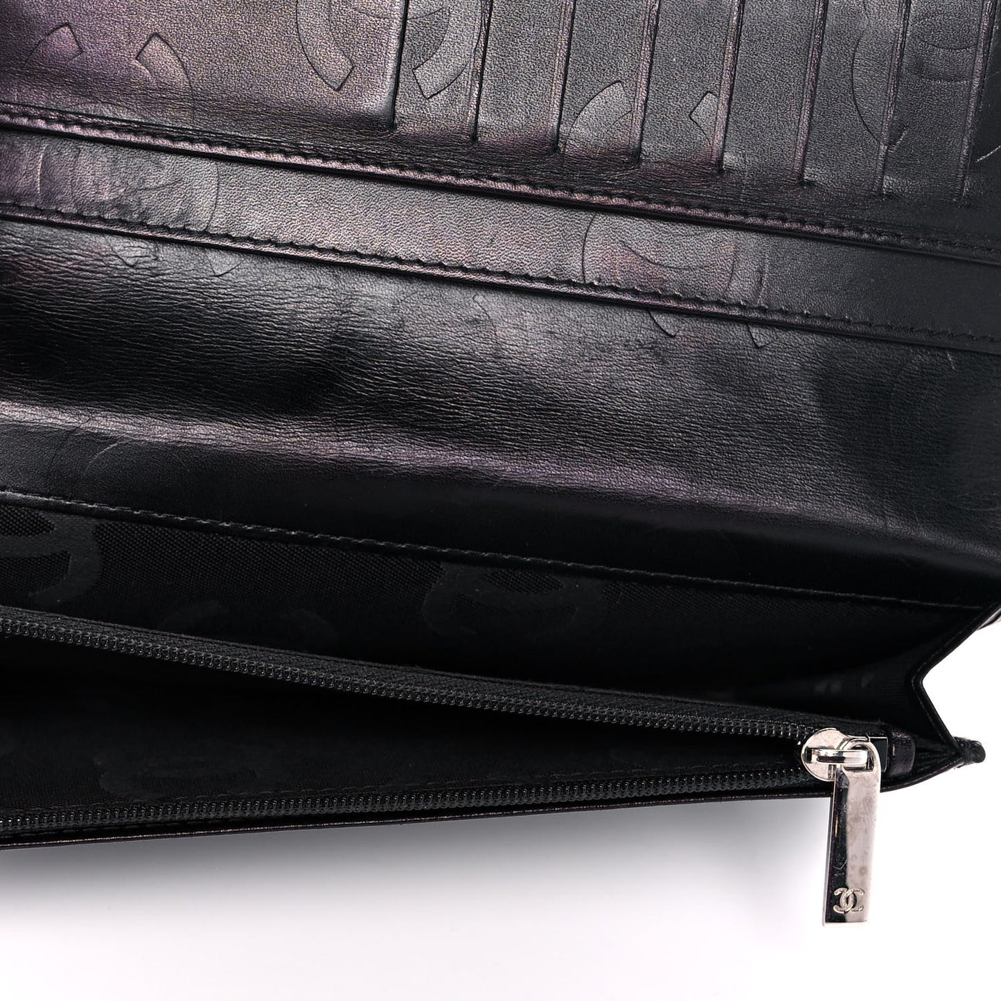 Calfskin Quilted Cambon Yen Wallet Black