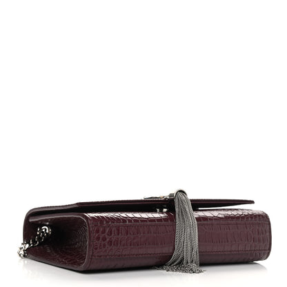 Saint Laurent Calfskin Crocodile Embossed Small Classic Monogram Kate Tassel Satchel Palissandre 4 of 9