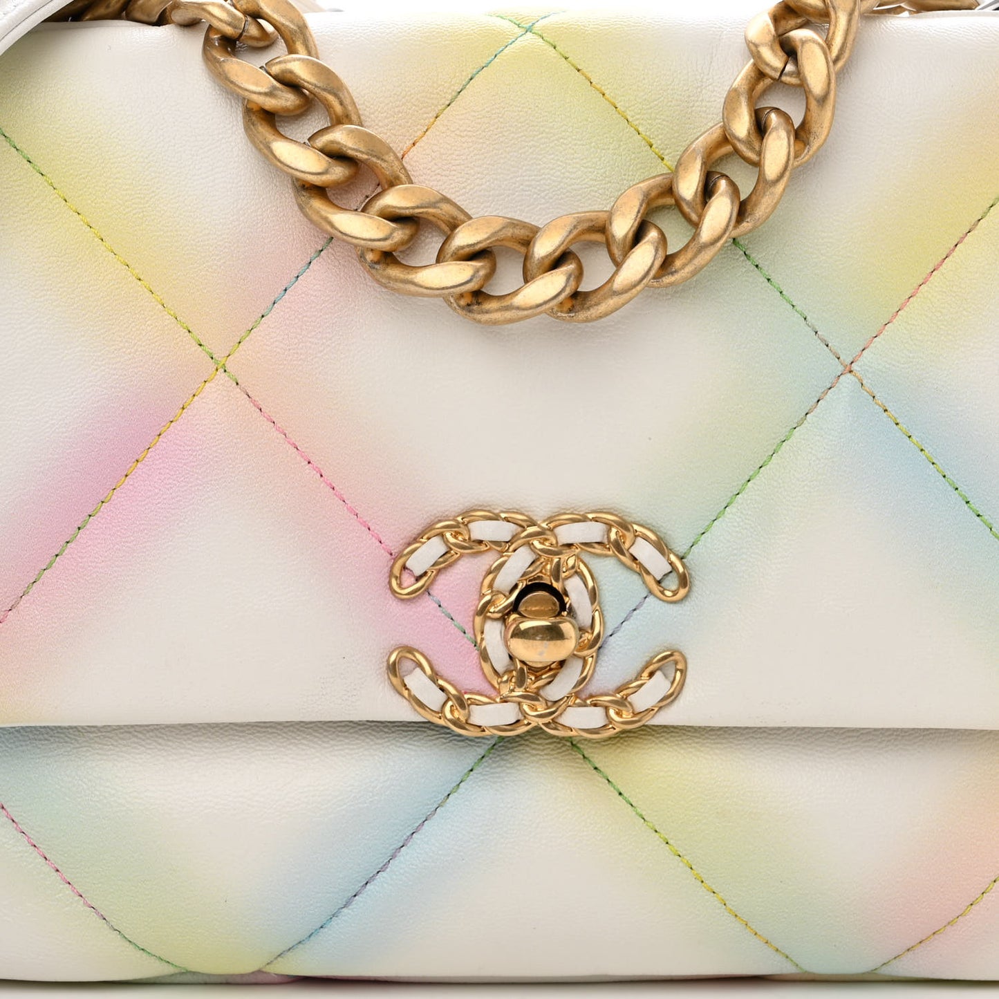 Printed Goatskin Quilted Medium Chanel 19 Flap White Multicolor