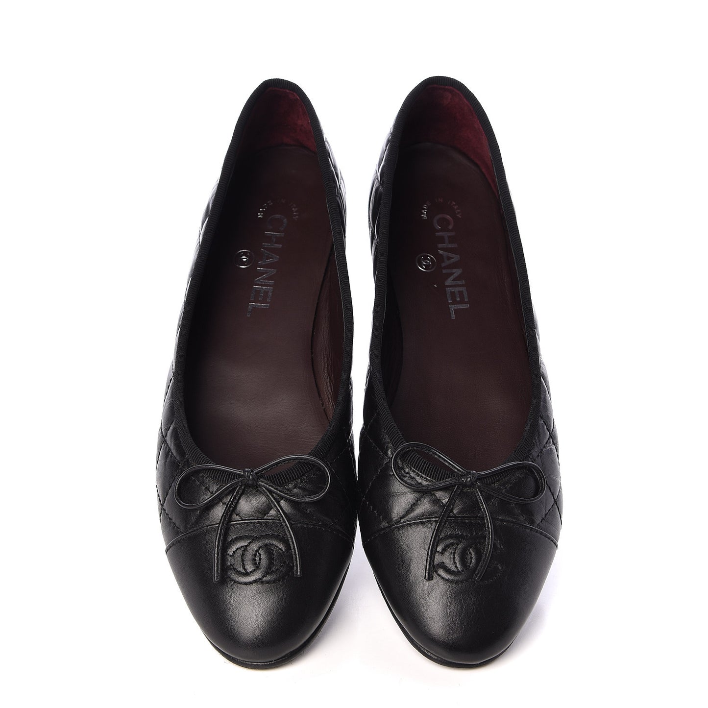 Aged Calfskin Quilted Cap Toe Ballerina Flats 39.5 Black
