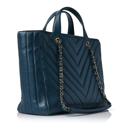 Chanel Calfskin Chevron Quilted Large Shopping Tote Blue 3 of 8