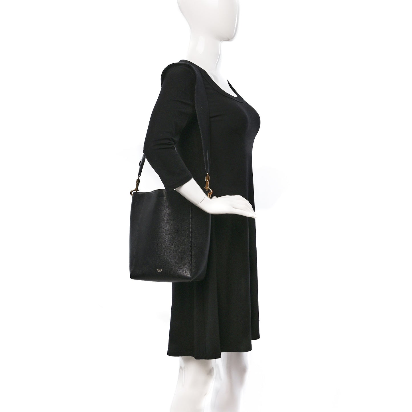 Soft Grained Calfskin Small Sangle Bucket Bag Black