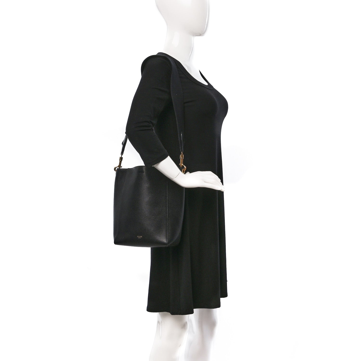 Celine Soft Grained Calfskin Small Sangle Bucket Bag Black 2 of 8