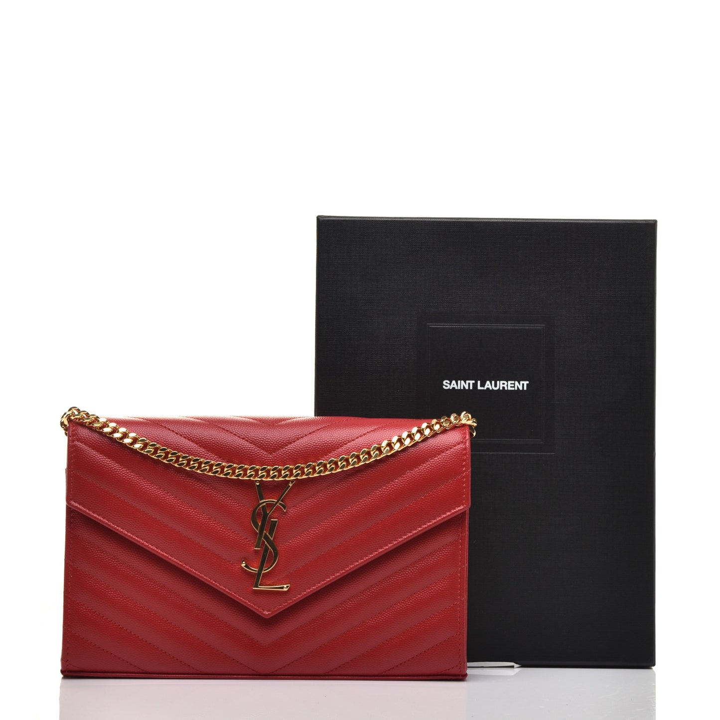 Grain De Poudre Matelasse Chevron Monogram Chain Wallet New Red