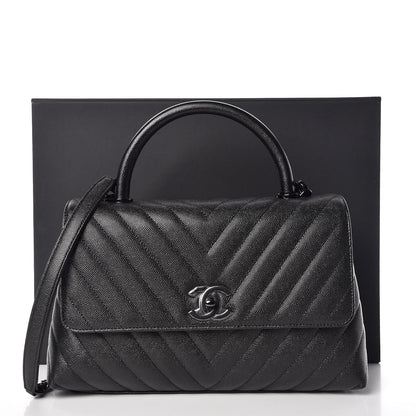 Chanel Caviar Chevron Quilted Small Coco Handle Flap So Black 10 of 10