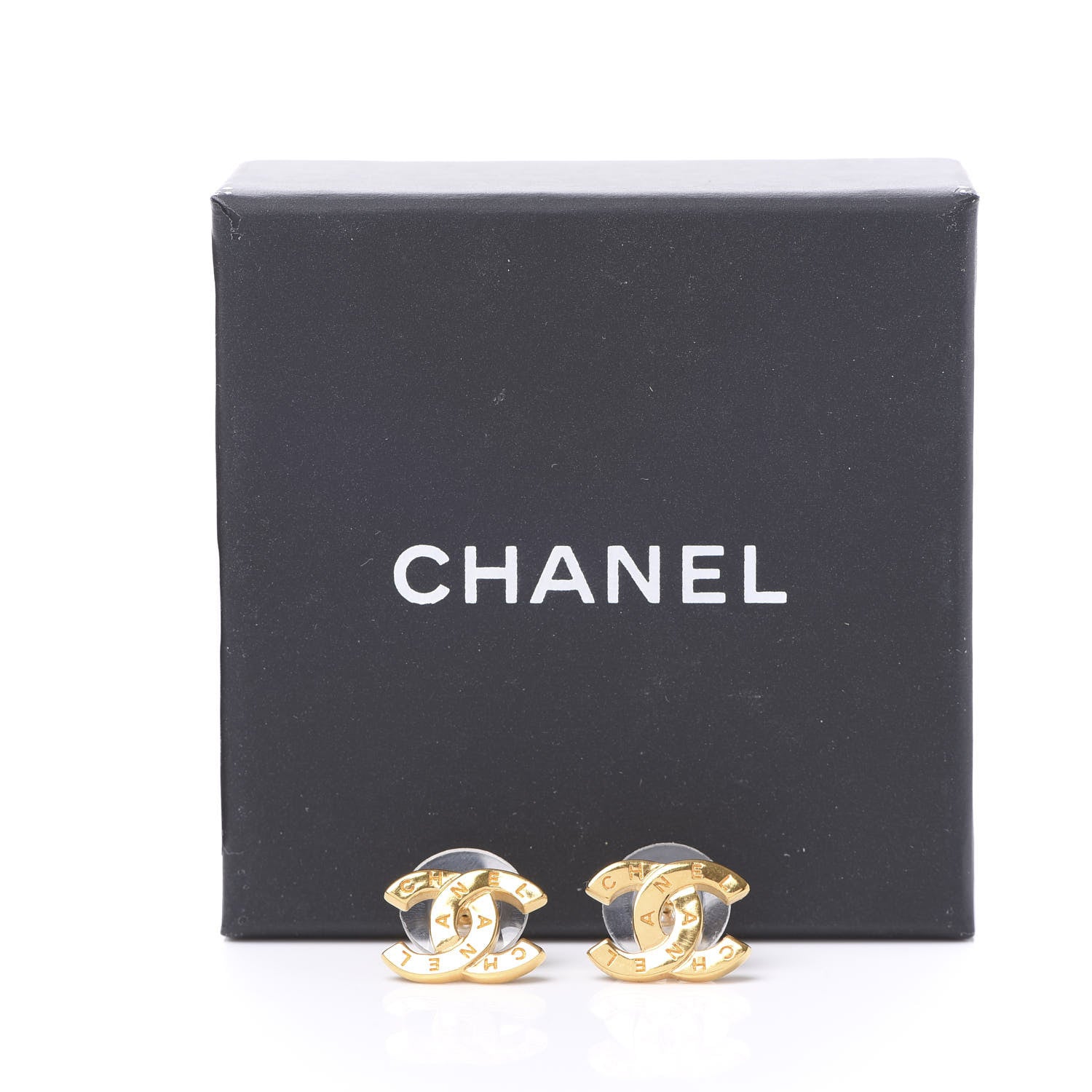 Chanel Metal CC Paris Button Stud Earrings Gold 5 of 5