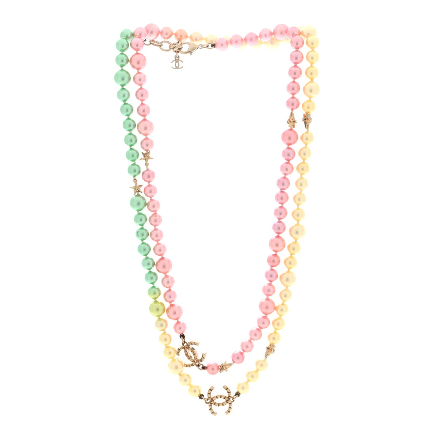 Beaded Pearl CC Long Strand Necklace Gold Multicolor