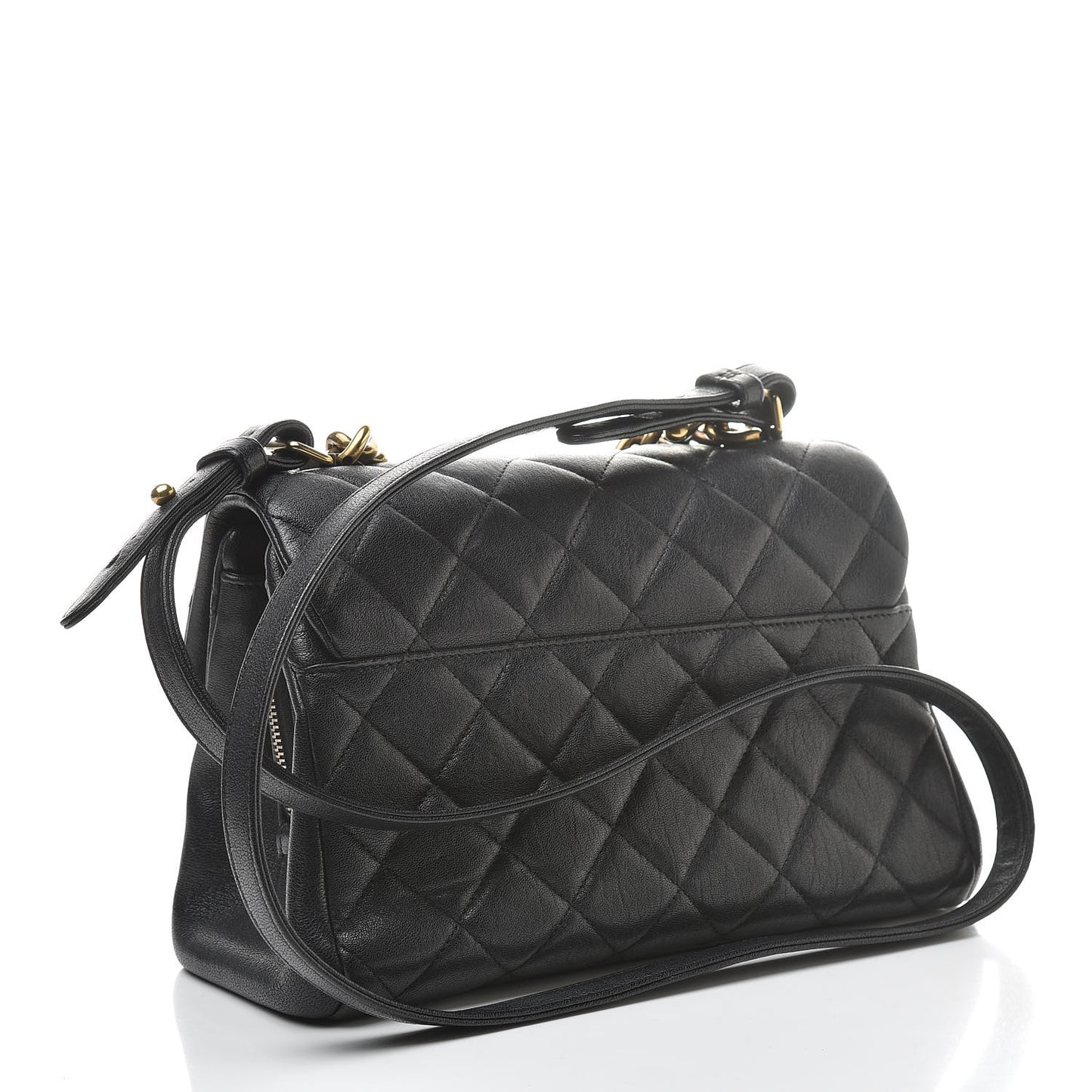 Shiny Sheepskin Quilted Small Trapezio Flap Black