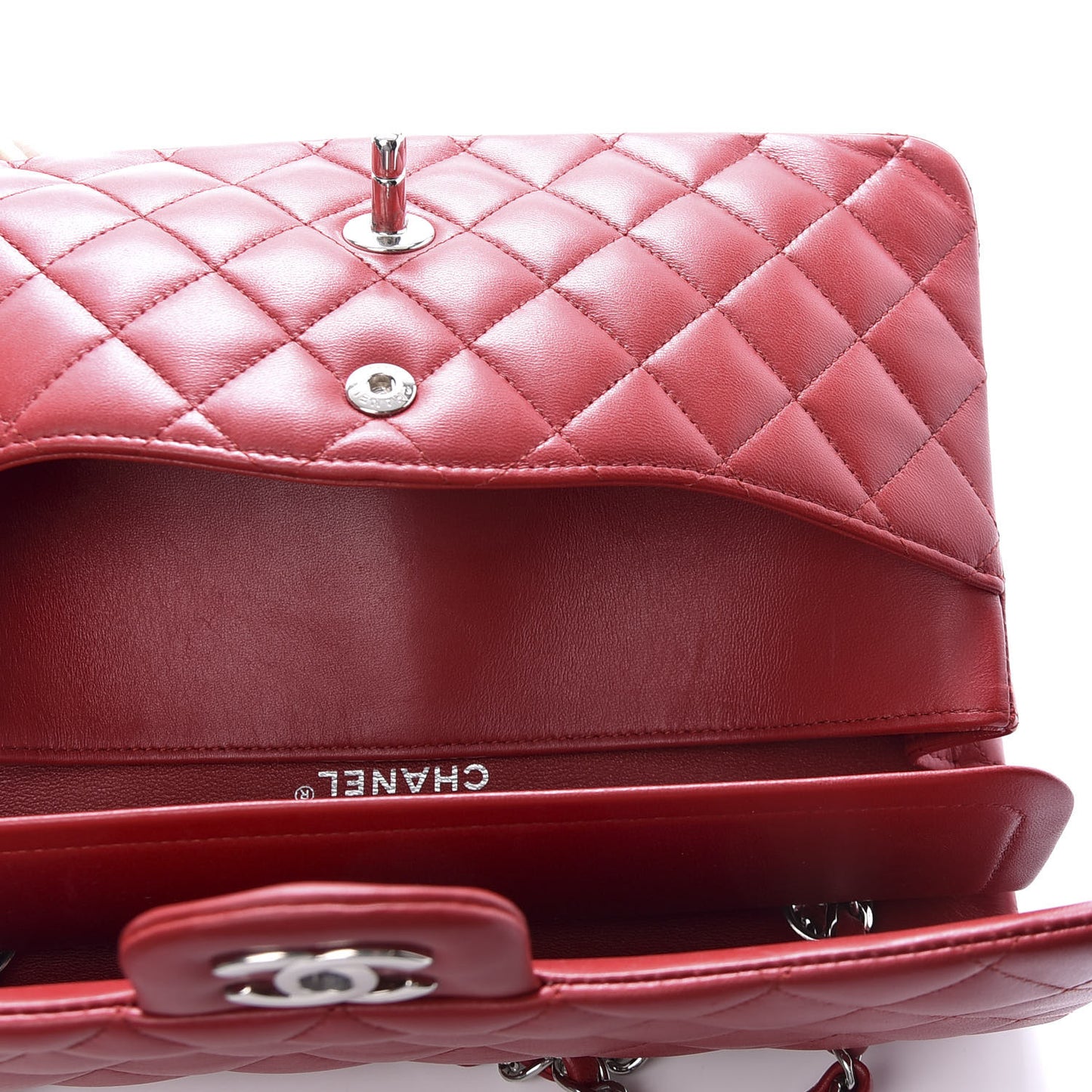 Lambskin Quilted Medium Double Flap Red
