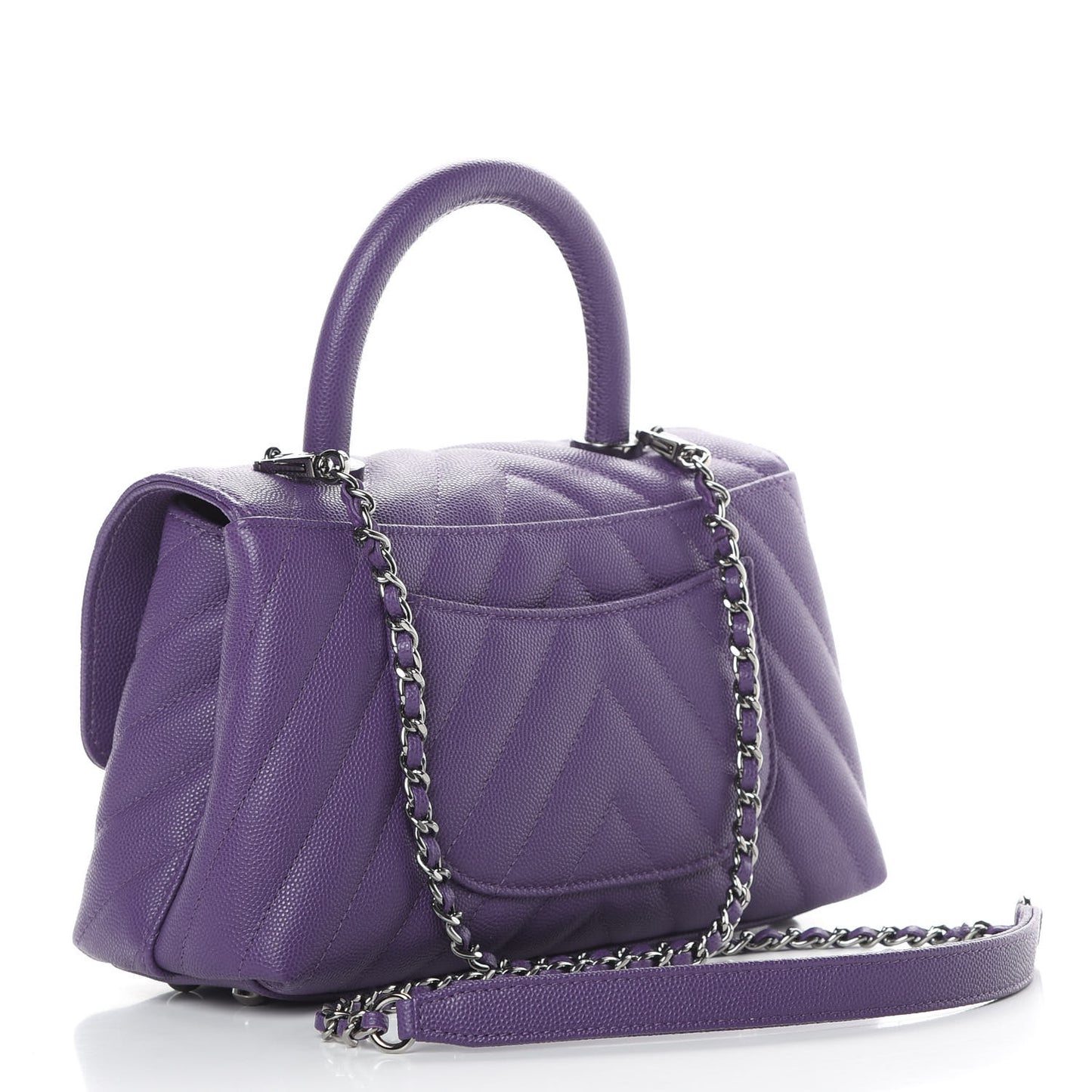 Caviar Chevron Quilted Mini Coco Handle Flap Purple